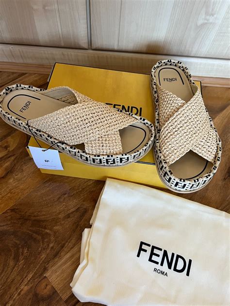 fendi braided raffia slides